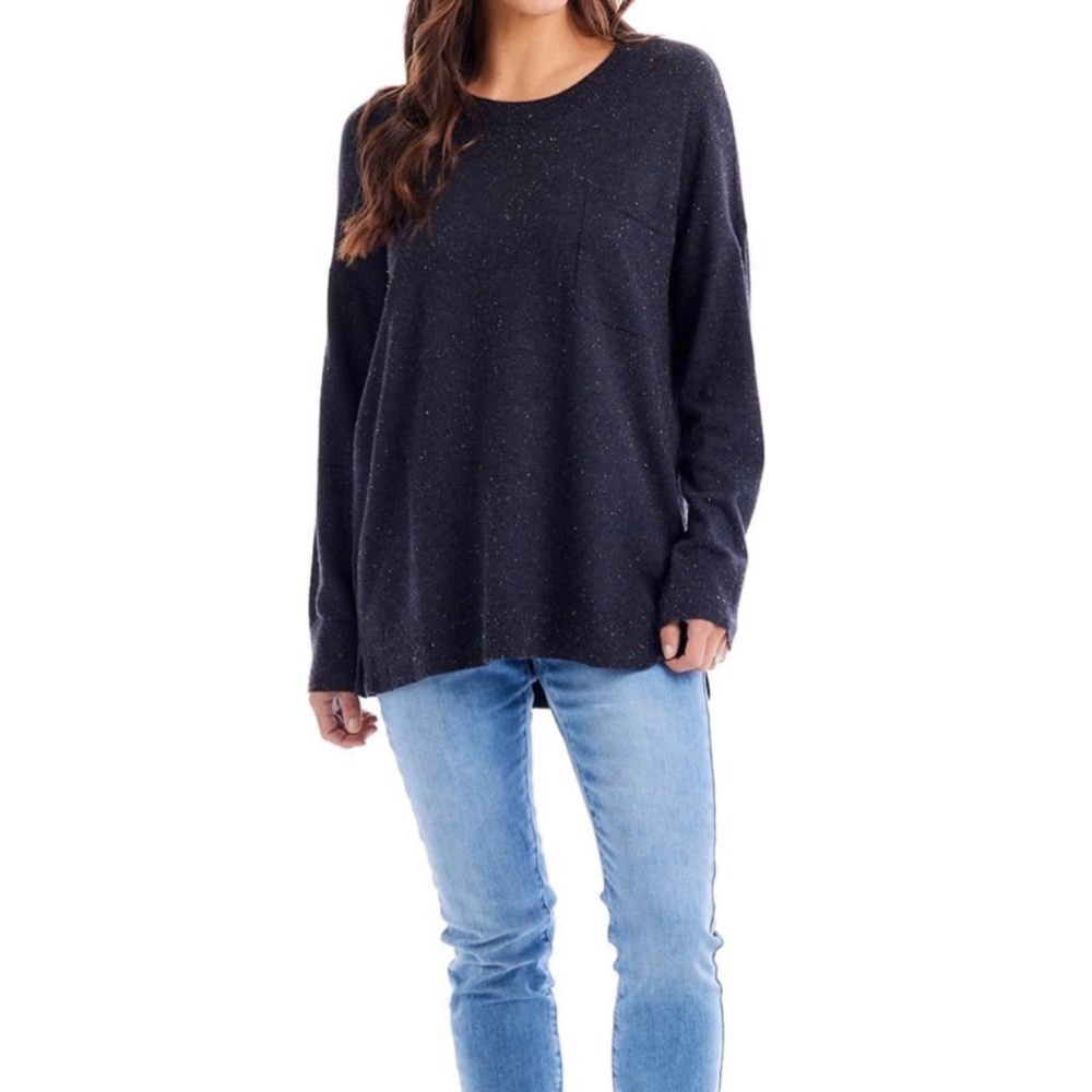 Mud Pie Kint Penn Black Speckled Scoop Neck Sweater with Pocket